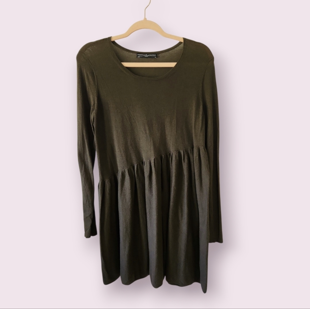 Peruvian Connection | Olive‎ Green Sweater Dress Asymmetrical Size M